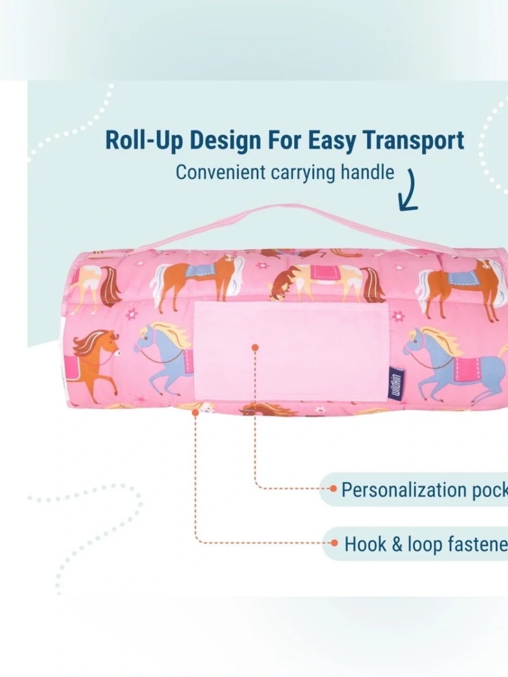 Wildkin Kids Pink Horse Print Nap Mat with Pillow